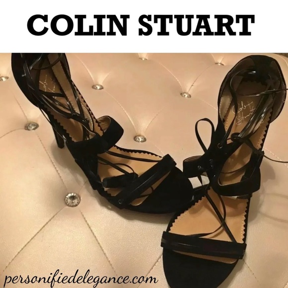 Colin Stuart Black Faux Suede Strappy Heeled Sandals Size 11B - Picture 10 of 10